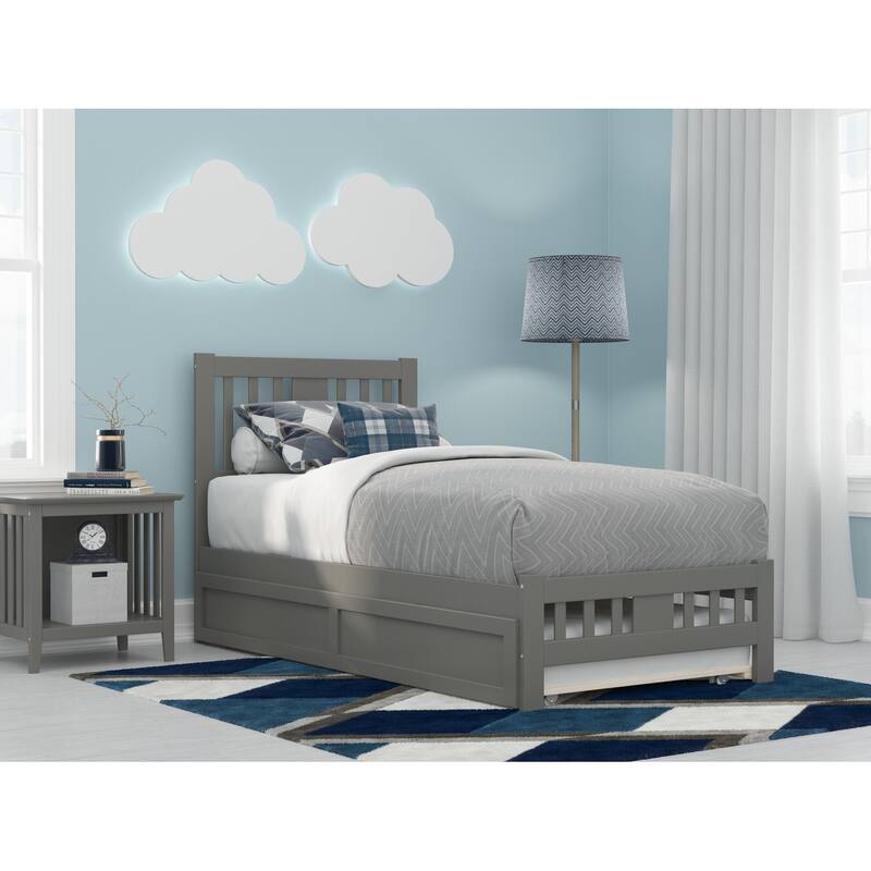 Tahoe Twin Platform Bed with Footboard and Twin Trundle in Grey