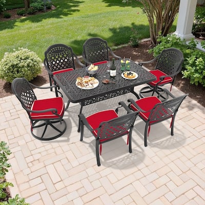 7-Piece Outdoor Dining Set with 1 Table and 6 Chairs, All-Weather Aluminum Outdoor Patio Sets