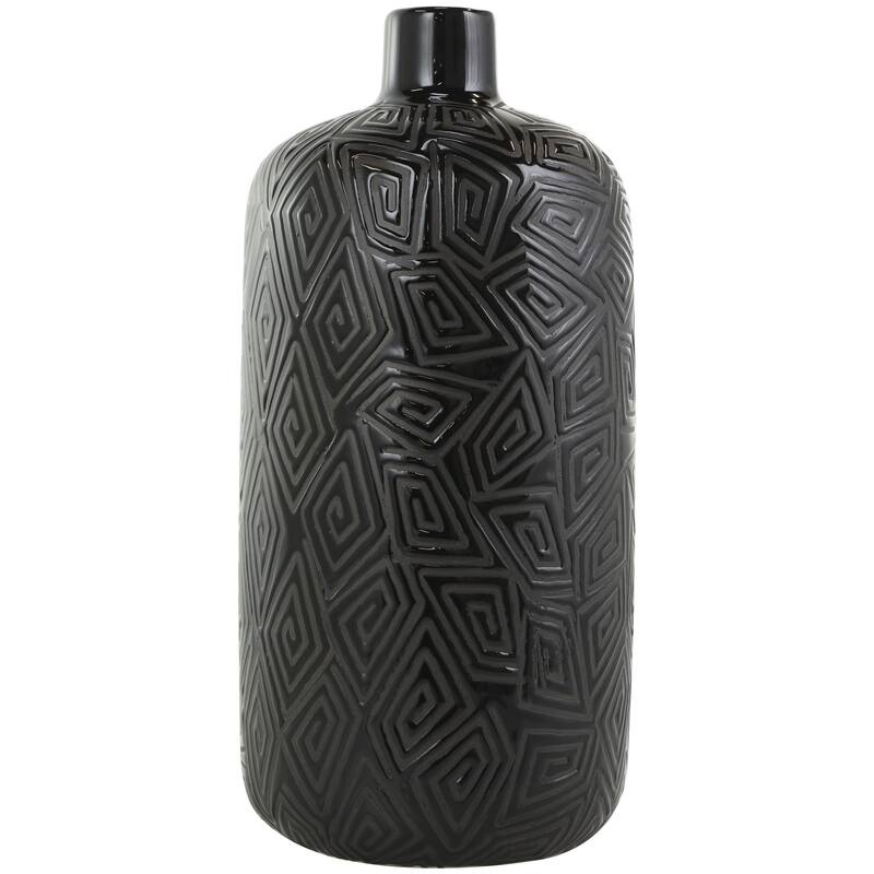 Ceramic Decorative Vase with Geometric Etchings - Black - Roche River Decor
