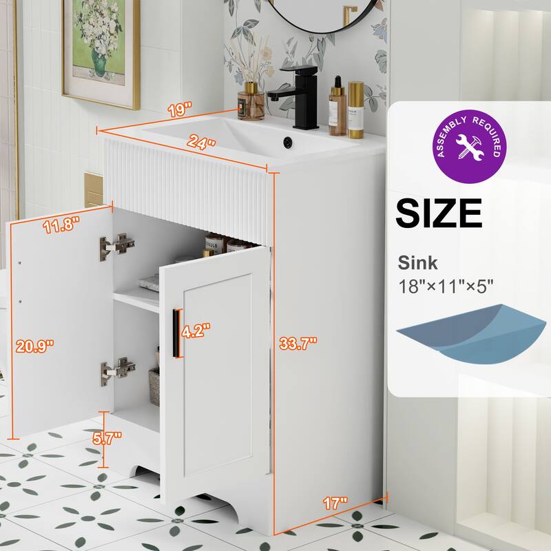 Modern 24/30/36/48" Wave-Line Bathroom Vanity Set with Sink & Faucet