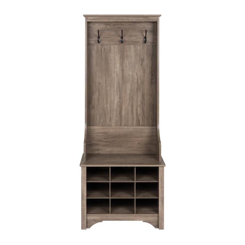 Prepac Hall Tree with Bench and Shoe Storage, Mudroom Bench with Storage and Hooks