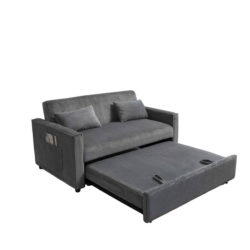 69" Corduroy Sleeper Sofa with Adjustable Backrest & Storage Pocket