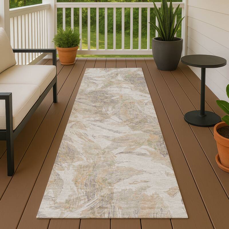 Machine Washable Indoor/ Outdoor Casual Amy Chantille Rug - Khaki - 2'3" x 7'6"