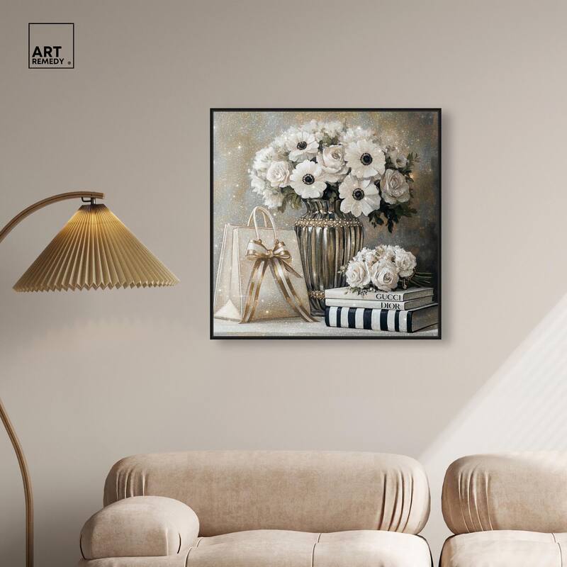 Elegant Flowers Books Neutral Canvas by Art Remedy