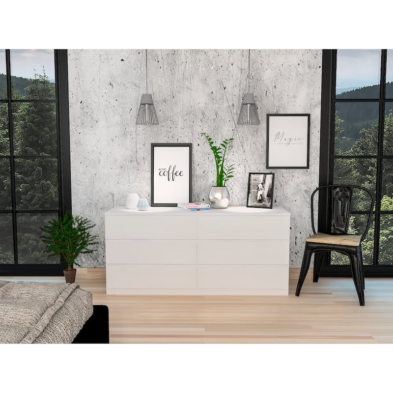 Waterville 6-Drawer Rectangle Dresser White - White