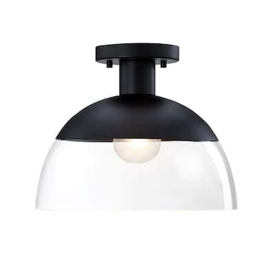 Rey 13 in. 1-Light Matte Black Modern Semi Flush Mount with Clear Glass Shade for Bedrooms - 10.25