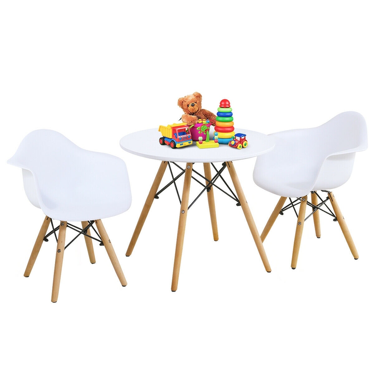 Gymax 2-in-1 Kids Wooden Art Table and Art Easel Set w/ Chairs