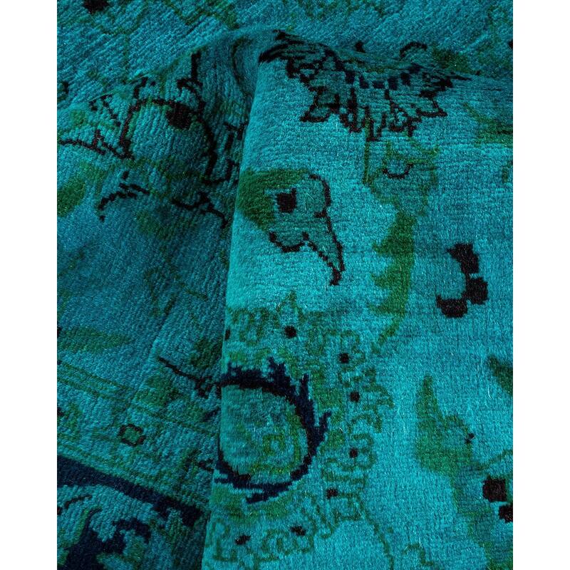 Overton Hand Knotted Wool Vintage Inspired Modern Contemporary Overdyed Blue Area Rug - 4' 2" x 6' 4"