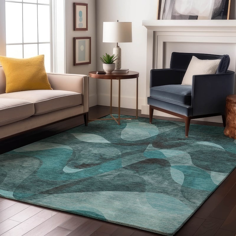 Premium Washable Super Soft Abstract Contemporary Mayfield Rug - Teal - 8' x 10' - Rectangle