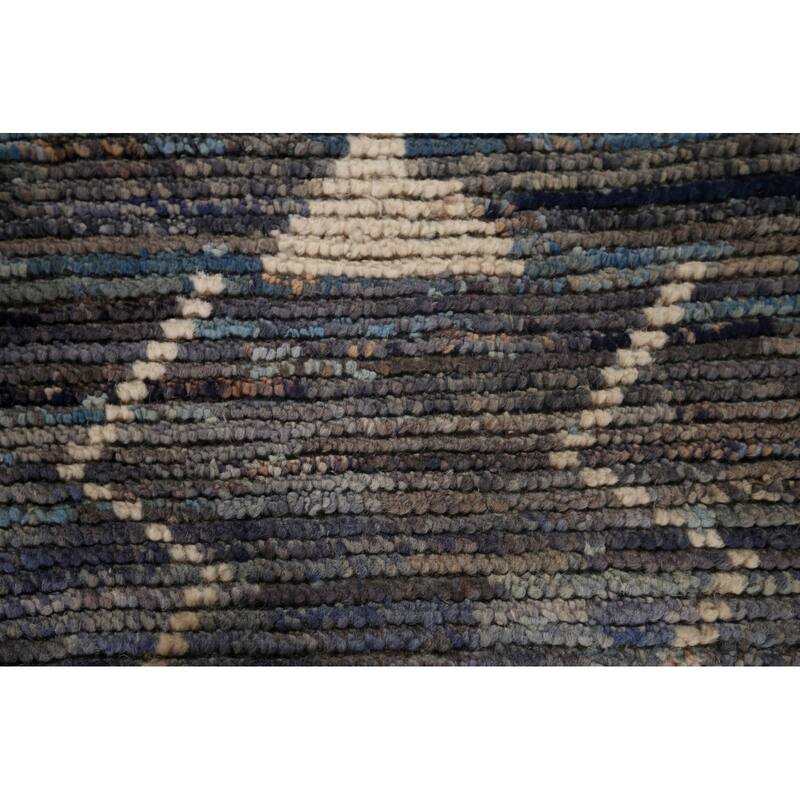 Stripe Moroccan Style Area Rug Hand-Knotted Abstract Wool Carpet - 5'0"x 9'4"