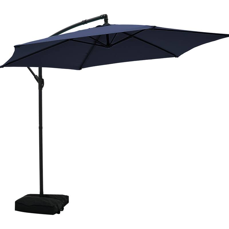Autlaycil 10ft Offset Hanging Market Patio Umbrella with Base - Navy Blue