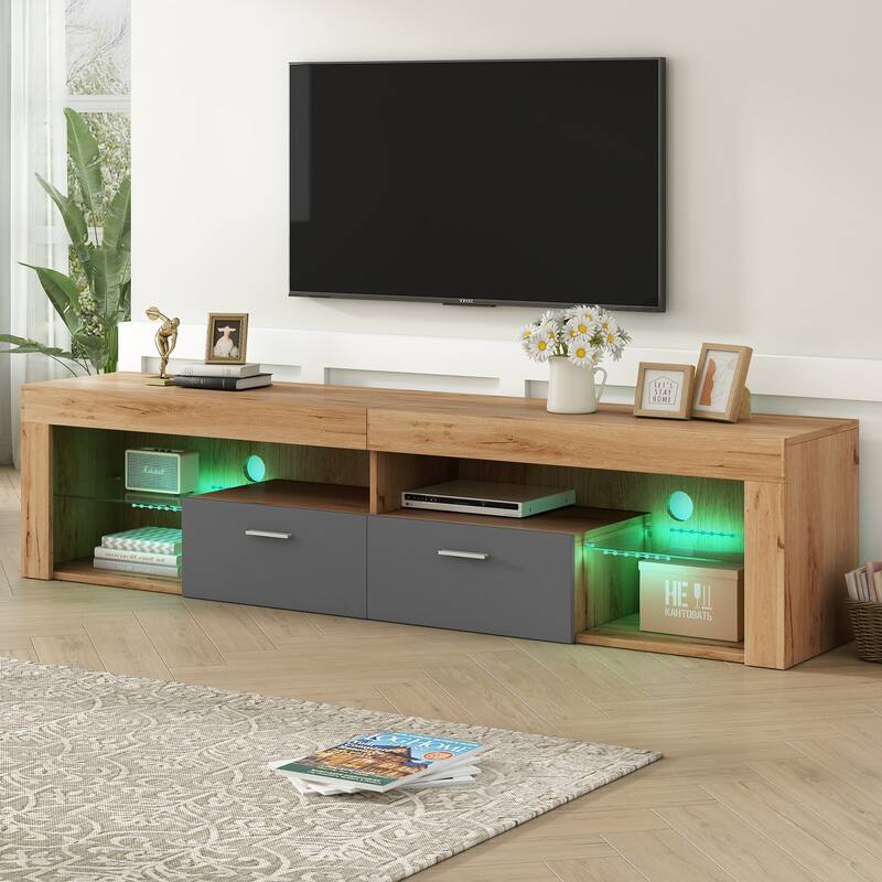 Freestanding TV Stands LED Light Entertainment Center, Media Console with 6 Storage Cabinets, TV Cabinet for TVs up to 80"