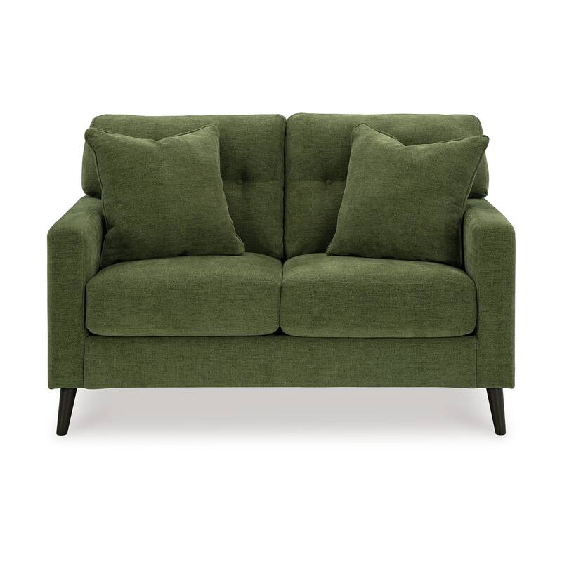 Bixy Loveseat, 57 Inch, Dark Green, Track Armrest, 2 Accent Pillows