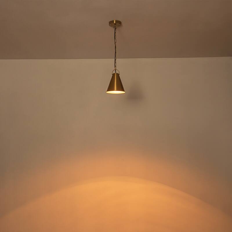 7.3" 1-Light Retro Brass Finish Pendant Light with Cone Shade for use in Bedroom, Kicthen Island