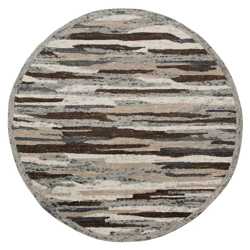 Suino Grey/Brown Camouflage Hand-Tufted Wool Round Area Rug by Sevita
