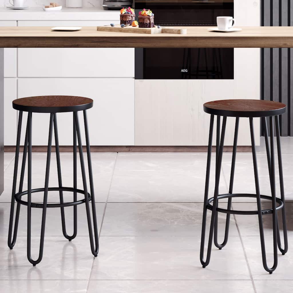 Modern Farmhouse Elm Wood 24"Barstool (Set of 2) by Lavish Home
