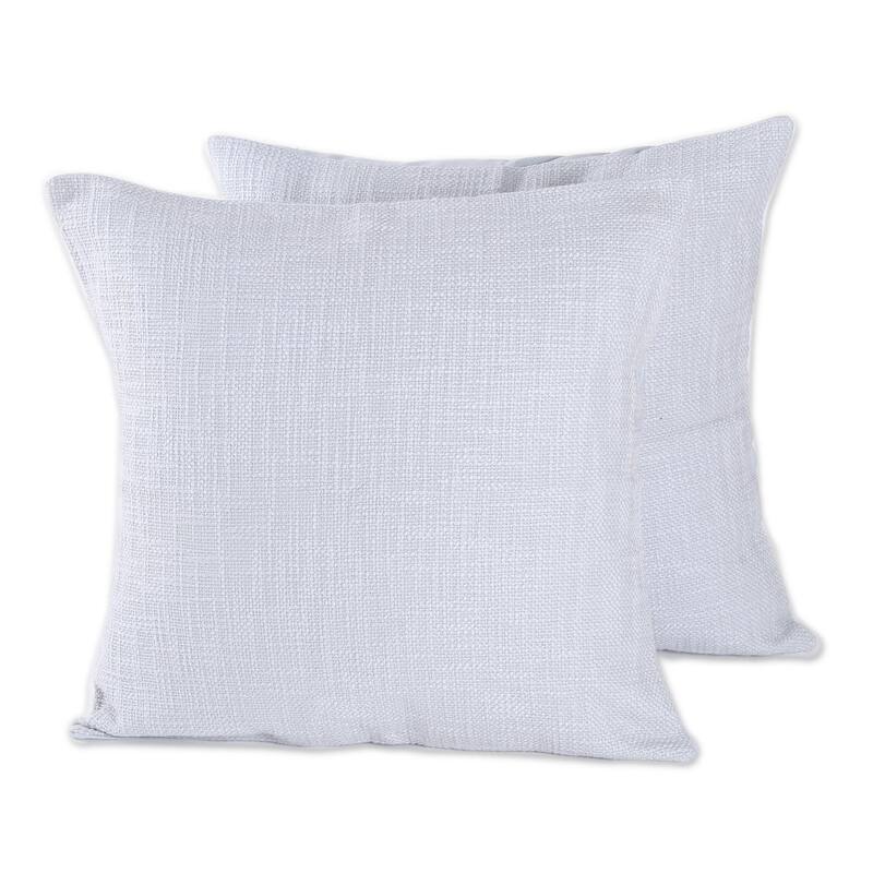 Novica Handmade Pearl Grey Pattern Cotton Cushion Covers (Pair, 18 Inch)
