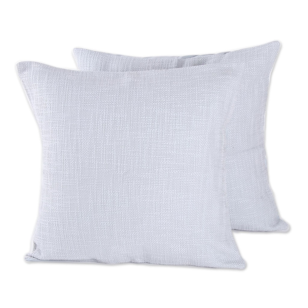 Novica Handmade Pearl Grey Pattern Cotton Cushion Covers (Pair, 18 Inch)
