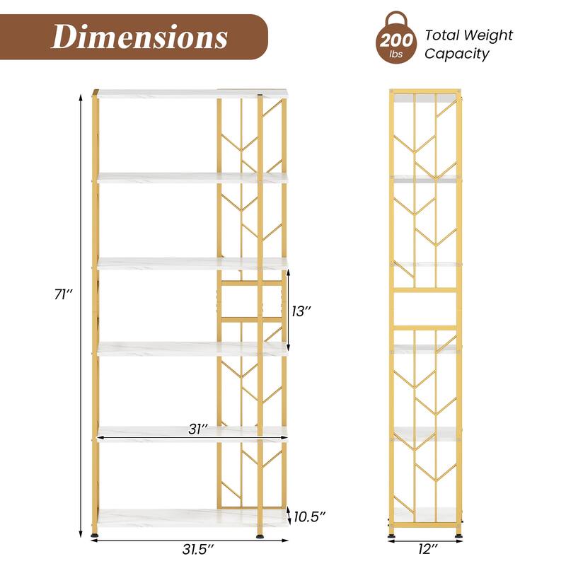 Gymax 2PCS 6-Tier Bookshelf w/Heavy-duty Metal Frame2 Anti-tipping