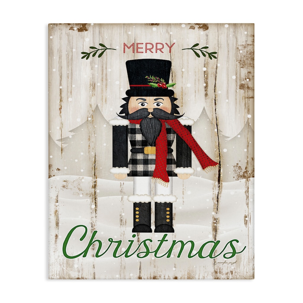 Stupell Merry Christmas Holiday Phrase Winter Nutcracker Canvas Wall Art - Multi-Color