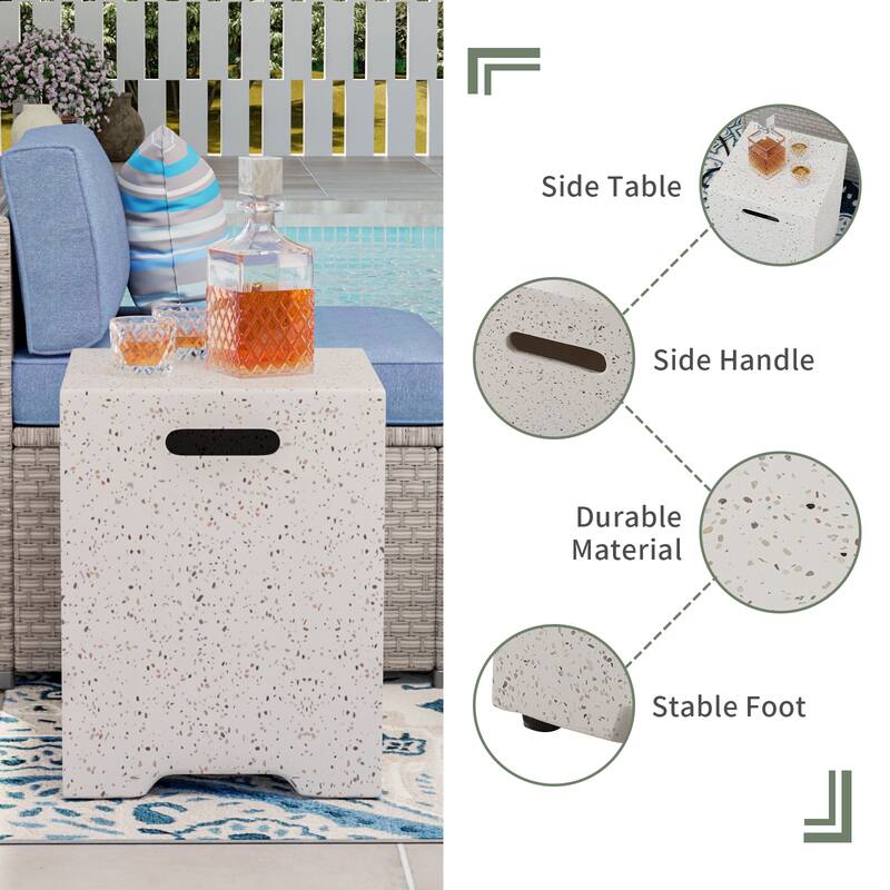 COSIEST Outdoor Square Propane Fire Pit Table w Tank Table, Wind Guard