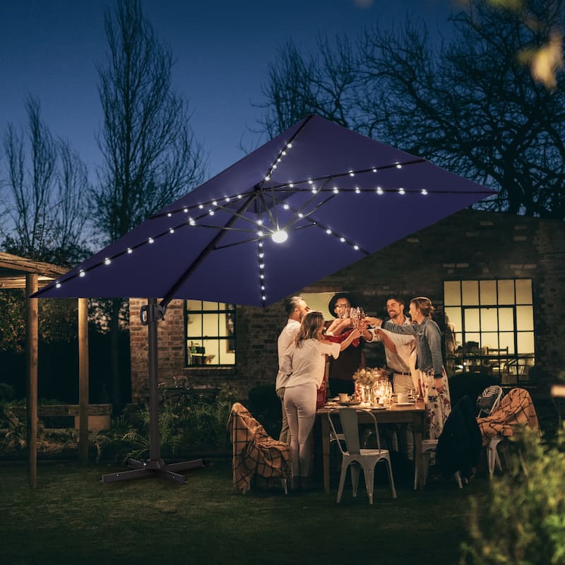 Pellebant 11X11 FT Outdoor Square Cantilever Patio Umbrella Solar LED Lighted