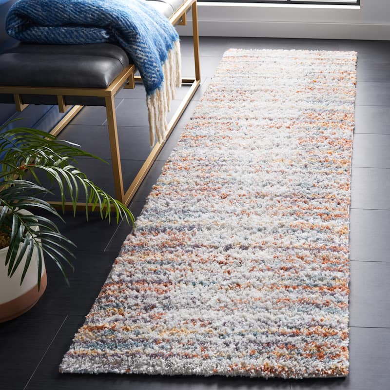 SAFAVIEH Berber Shag Sahire Rug - 2'3" x 6' Runner - Blue Rust/Ivory