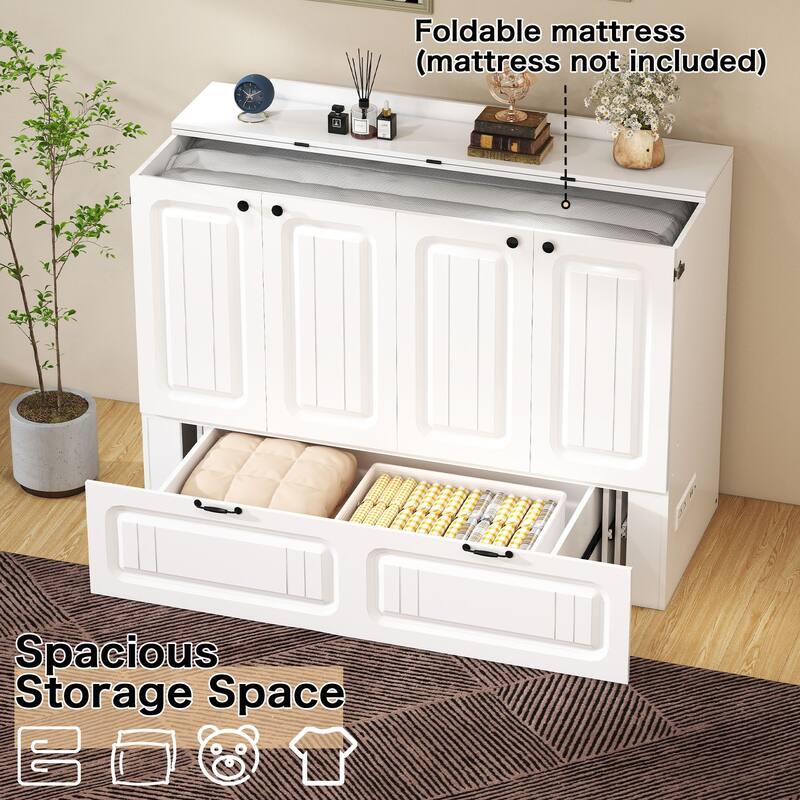 Murphy Bed Full Size with Storage Drawers Space Saving Cabinet Bed with Easy Pull Out Mechanism for Bedroom