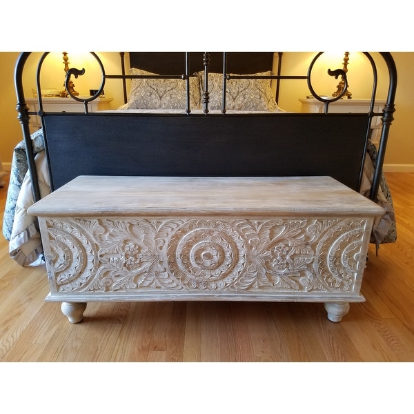 Top Product Reviews for Fossil Ridge Antique White Carved Medallion Storage  Bench - 20483544 - Overstock