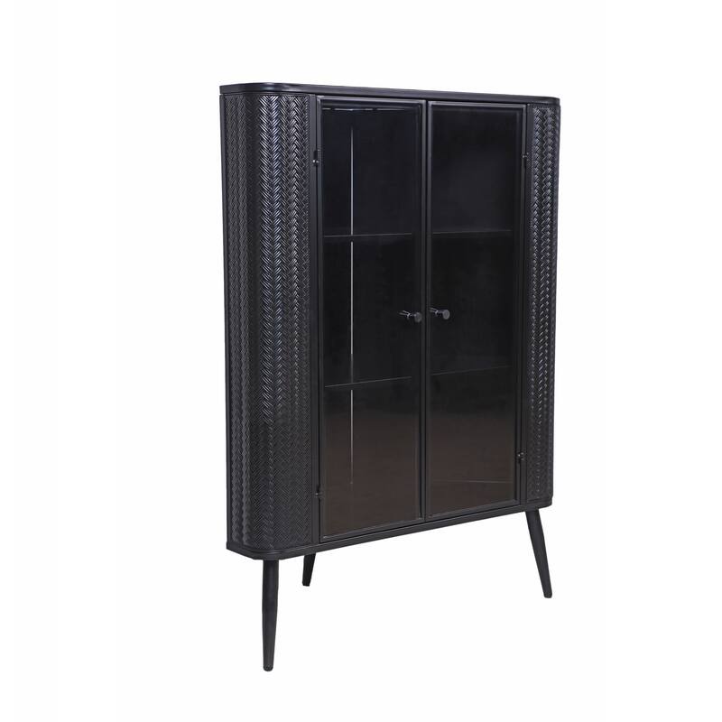 Modern 3-Tier Corner Storage Cabinet with Tempered Glass Doors, Removeable Shelves for Small Spaces