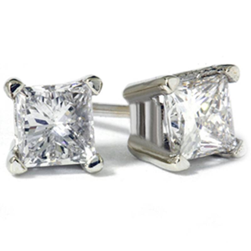 1ct Princess Diamond Studs Earrings White Gold