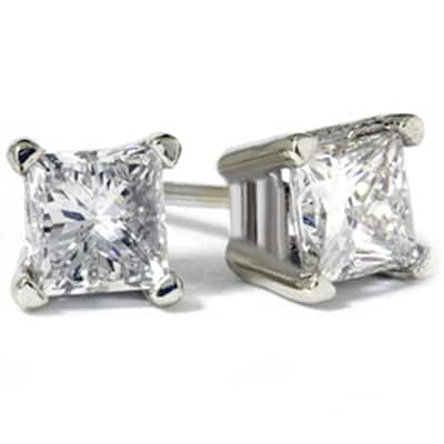 1ct Princess Diamond Studs Earrings White Gold