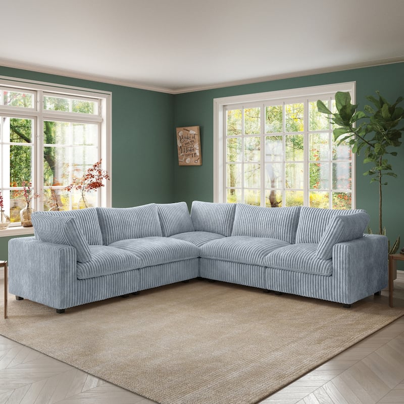 118" Modular V Shaped Sectional Couches with Ottoman, Removable Covers, Grey - V Shape