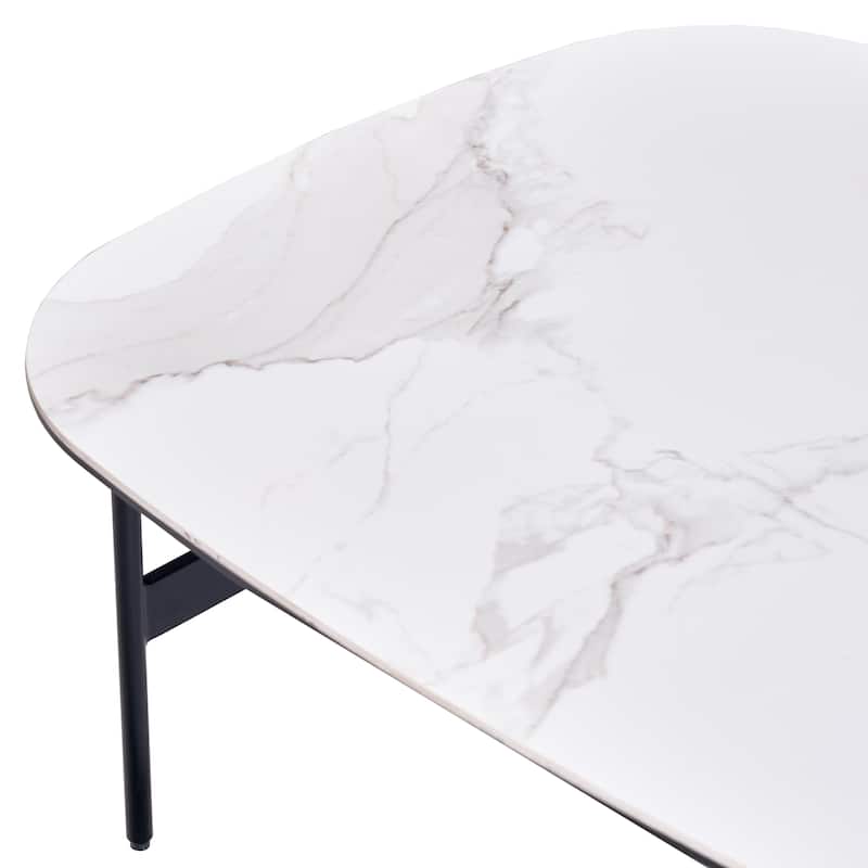 GDF Studio - Tignall Modern Ceramic Square Coffee Table with Rock Beam Top