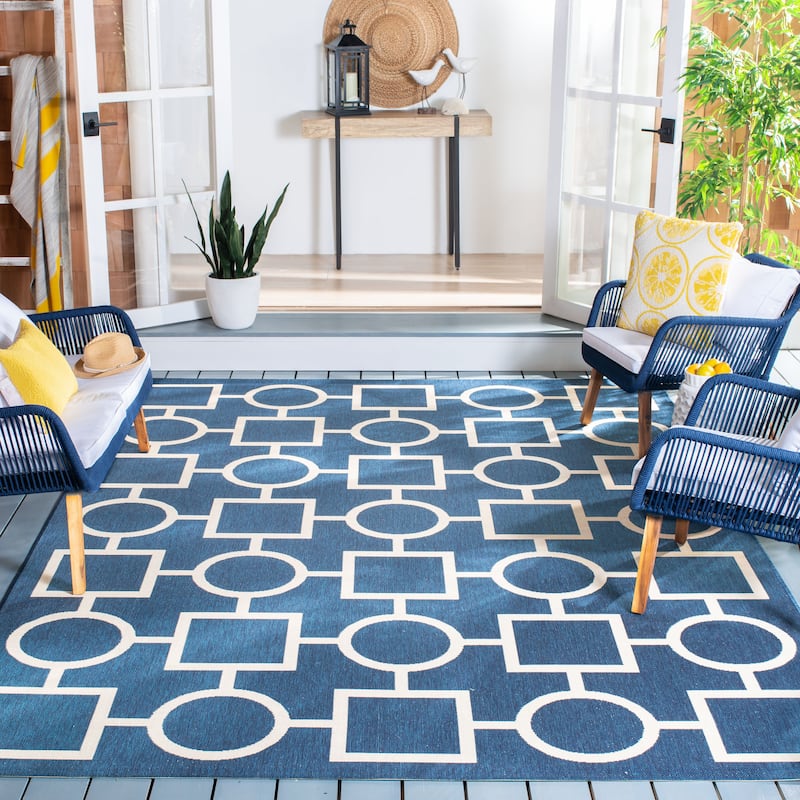 SAFAVIEH Courtyard Lilya Indoor/ Outdoor Waterproof Patio Backyard Rug - 8' x 11' - Navy/Beige