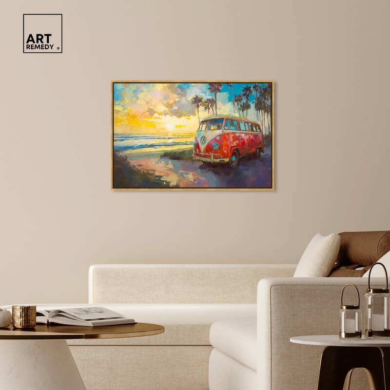Art Remedy Memories At The Beach Framed Colorful Coastal 1 Piece Canvas Wall Art