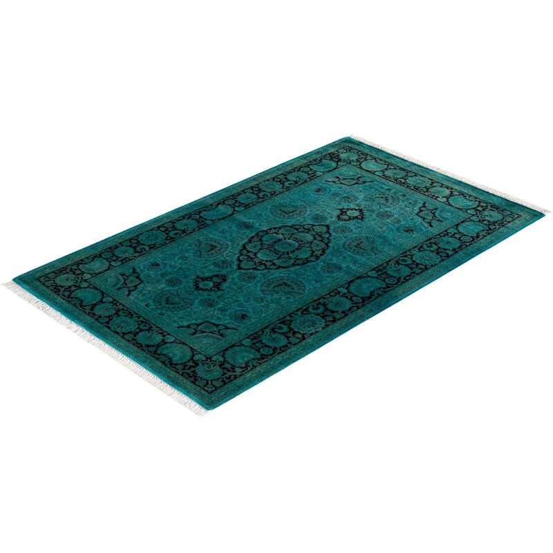 Overton Hand Knotted Wool Vintage Inspired Modern Contemporary Overdyed Blue Area Rug - 3' 2" x 5' 3"