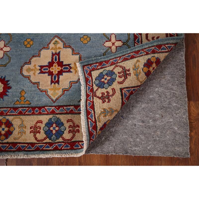 Light Blue Geometric Kazak Oriental Accent Rug Handmade Wool Carpet - 3'6" x 4'11"