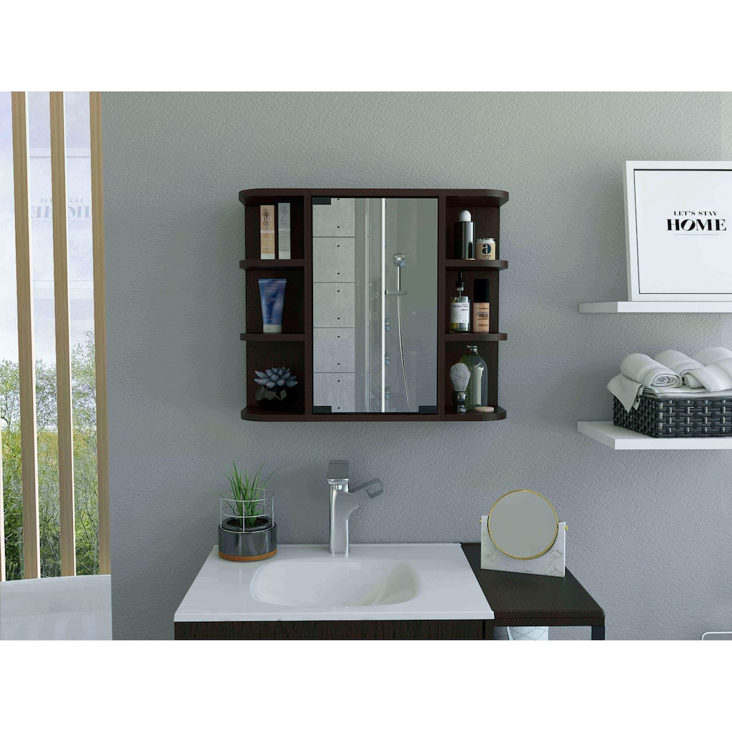 Medicine Cabinet with Six External Shelves, Mirror Panel Door, and Three Internal Shelves for Storage