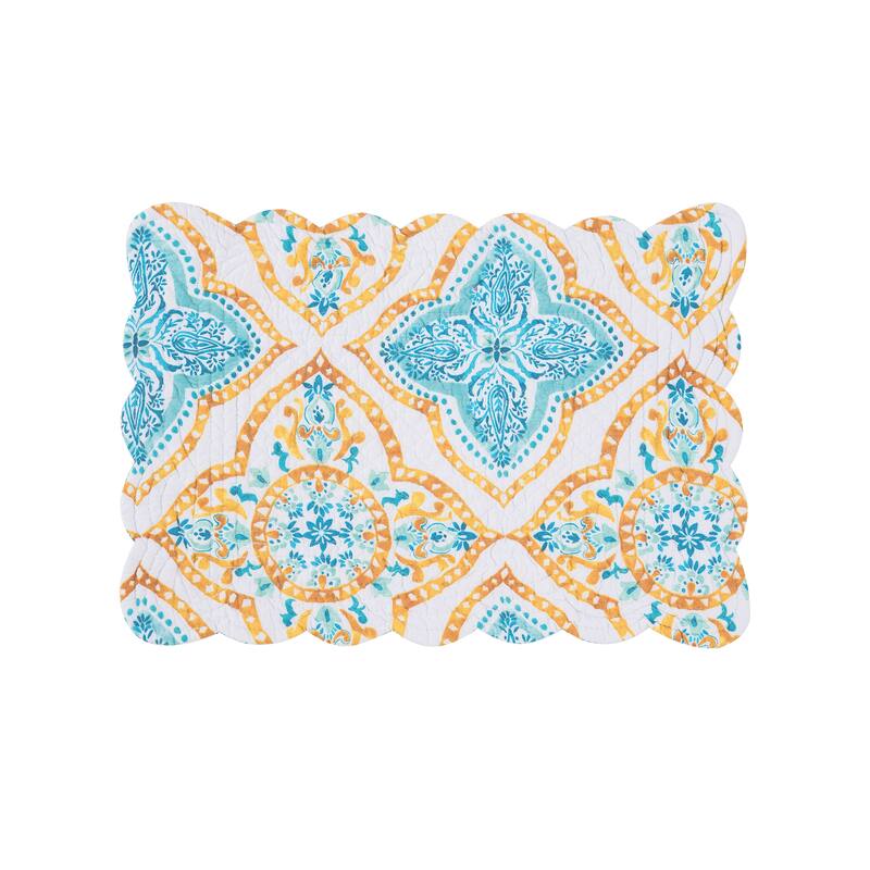 Terrace Medallion Cotton Quilted Rectangular Reversible Placemat Set of 6 - Set of 6