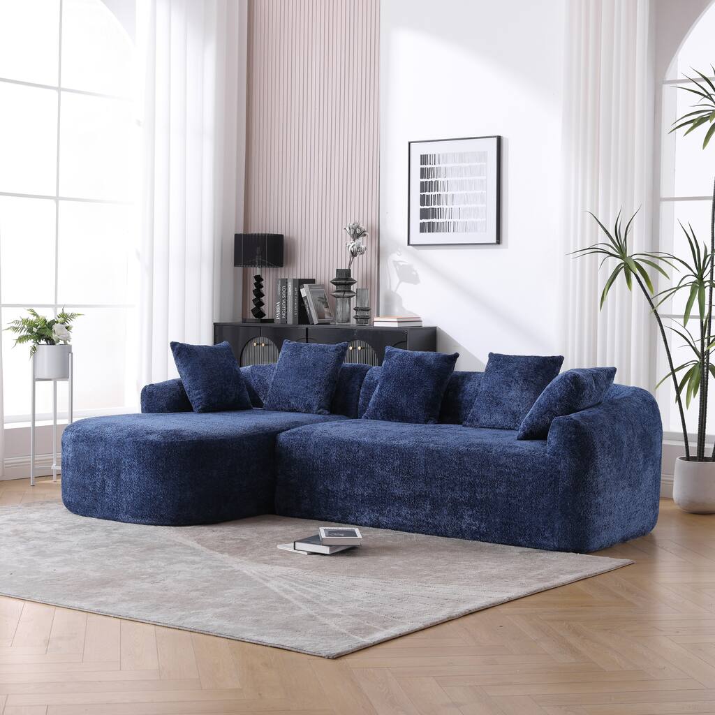 Modern L Shaped Modular Sofa with Soft Boucle Upholstery and Deep Seating and 5 Pillows for Living Room and Guest Room