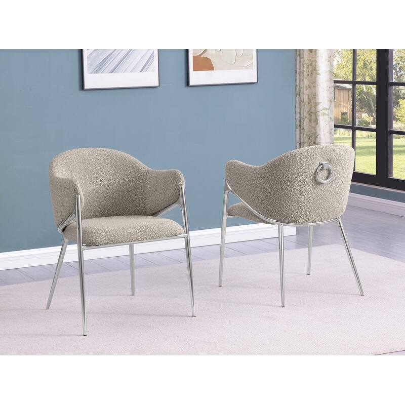 Best Quality Furniture Boucle Fabric Chrome Dining Chairs (Set of 2) - N/A - Gray w/Silver