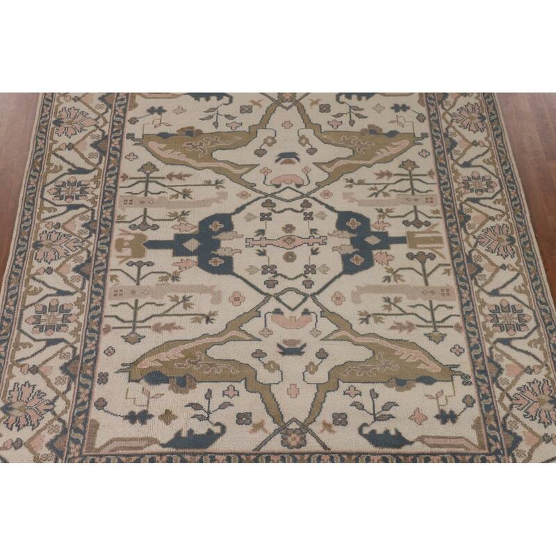 Beige / Ivory Oushak Oriental Area Rug Handmade Wool Carpet - 8'0"x 9'11"