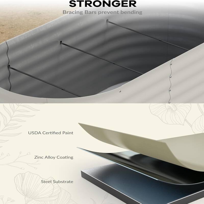 4x 2 x 2 ft Galvanized Steel Raised Garden Bed Beige - 4x 2 x 2