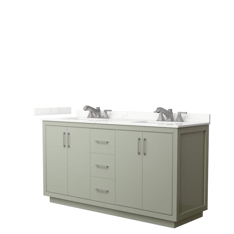 Icon 66-inch Double Vanity, Quartz Top - Light Green, Nickel Trim, Giotto Quartz Top