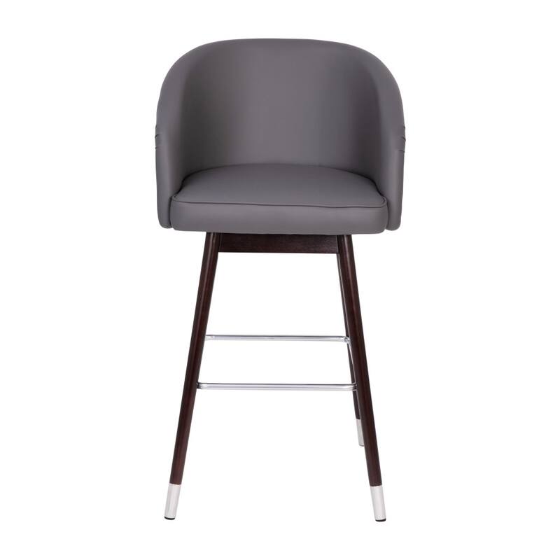 Set of 2 Upholstered Counter Stools with Wooden Legs
