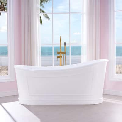 66'' W,68 GALLONS Freestanding Acrylic Soaking Bathtub With Drain And Overflow Holes