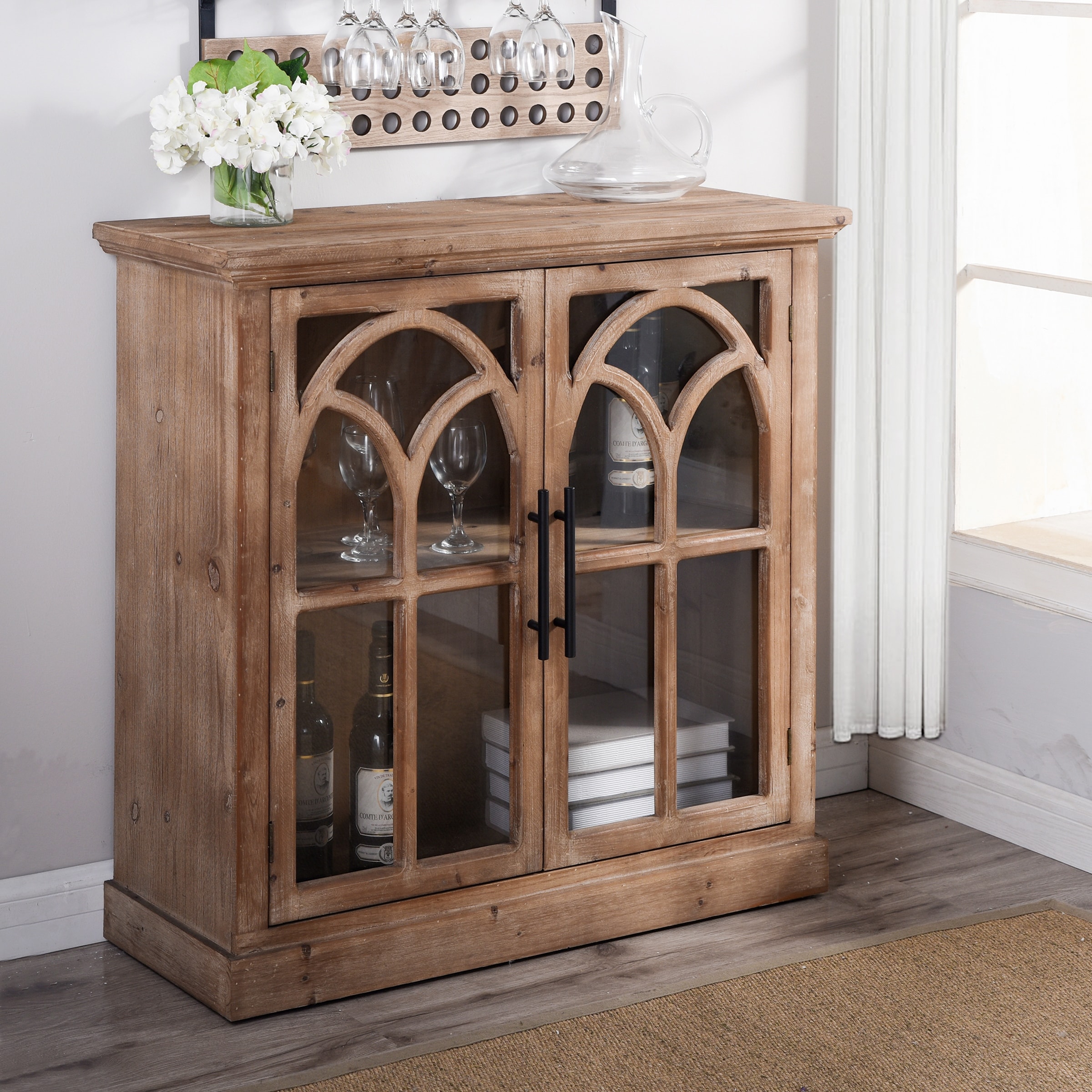 Shop Stylecraft Brantley Two Door Wood And Tempered Glass Cabinet With Arch Design Wood Fronts And Smooth Top And Sides Overstock 27649332