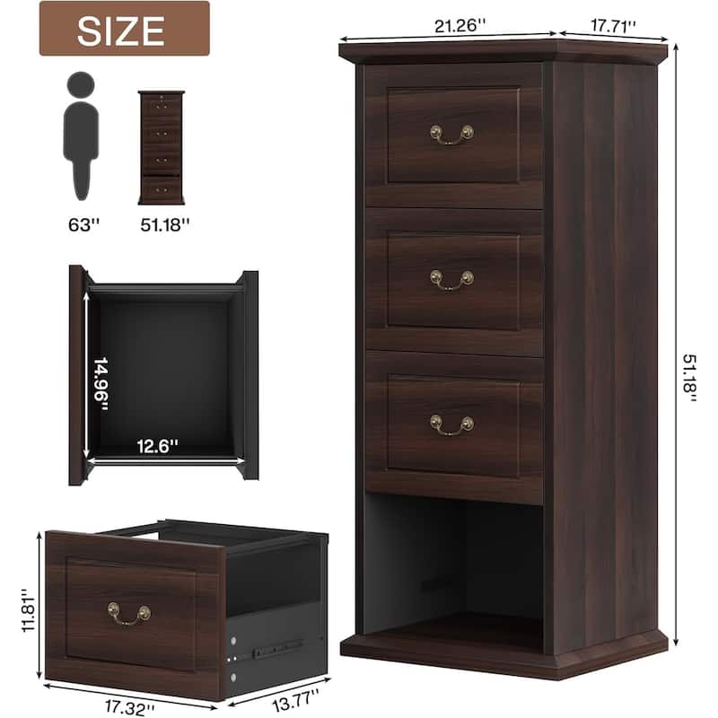 Wood File Cabinet, Tall Filing Storage Printer Stand for A4/Letter/Legal Size, Home Office Document Accent Cabinet