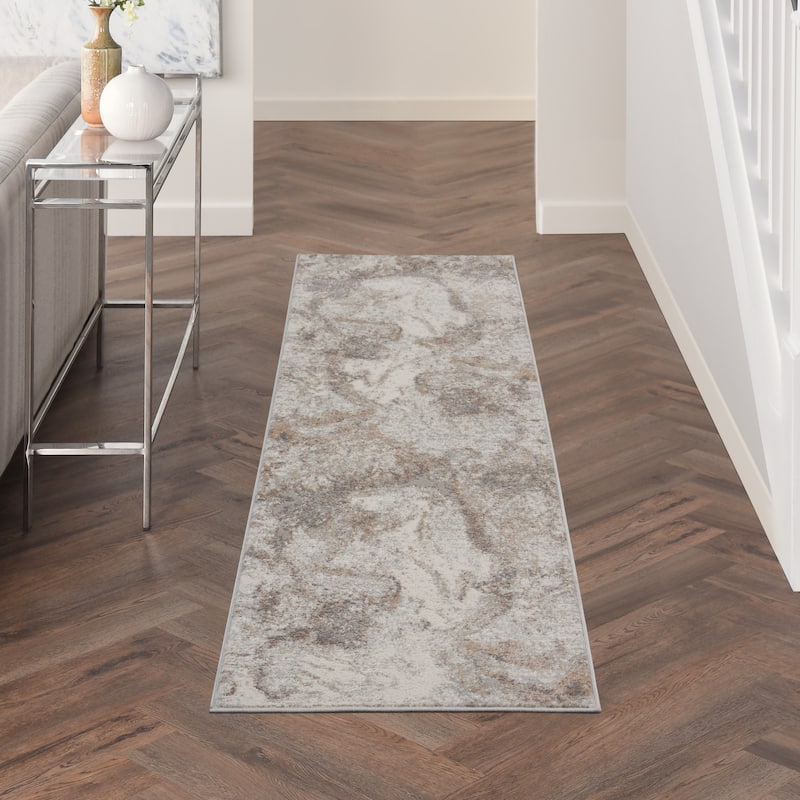 Nourison Elation Modern Abstract Ivory Grey Area Rug - 2'3" x 7'6" Runner - Ivory Grey